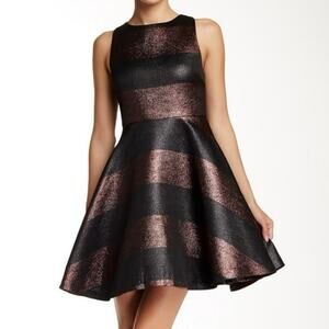 ALICE + OLIVIA Women's Size 6 Foss Cutout Metallic Striped Sexy Pleat Mini Dress
